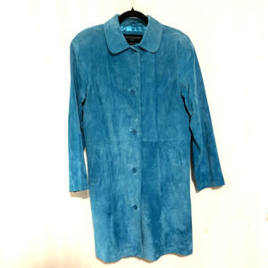 Centrigrade Leather Jacket Medium Women Blue Buttons Straight Pockets Soft